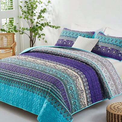 3 Pieces WONGS BEDDING Boho Queen King Quilt Sets, Yellow Orange/Green/Blue/Purple/Yellow/Grey Bohemian Quilt Bedding Set, Lightweight Microfiber Bed Decor Bedspread For All Season Bed Comforter Set, Home Decor, Room Decor, Bedroom Decor, Wedding Items, Birthday Decarations