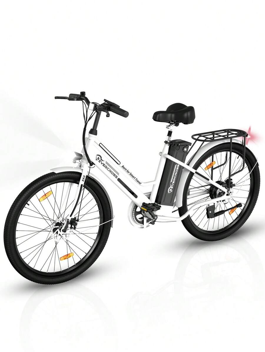 EVERCROSS EK8S Electric Bike, Electric Mountain Bike 250W Power, 7 Speed Shift, 30-90km Range, 26 Inch Electric Bicycle, Removable Battery, Shock Absorbing Seat, Multiple Speed Options - 白色 - 查看 1