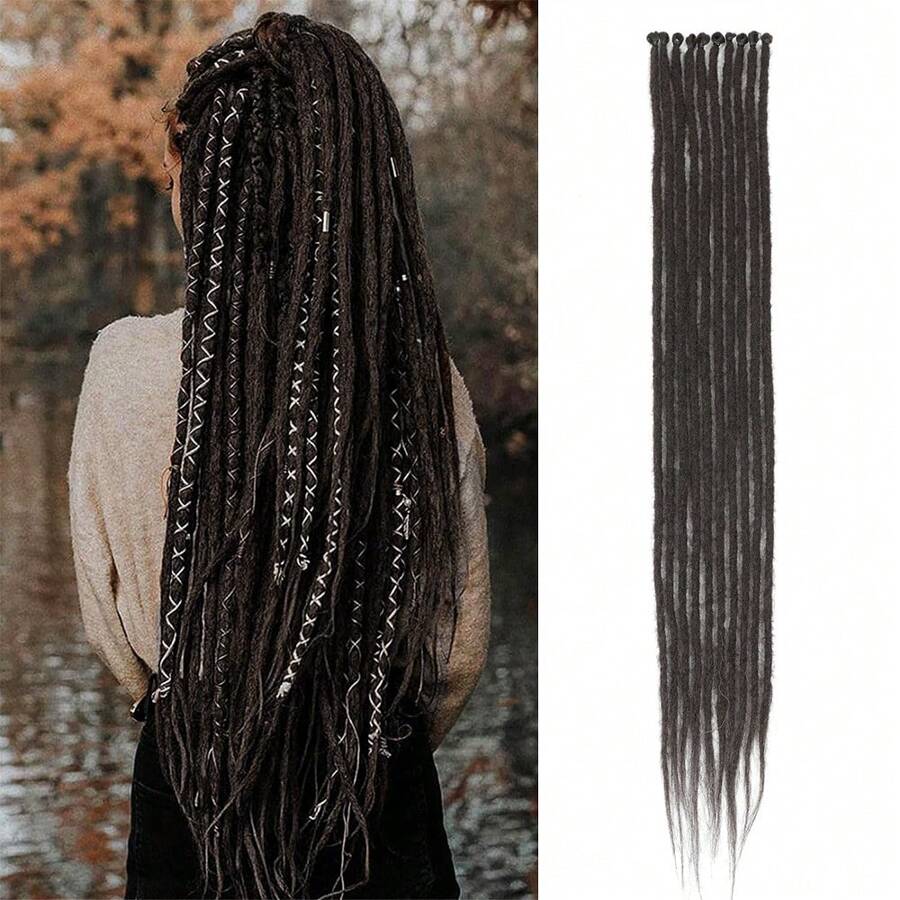 24 Inch Dreadlock Extensions Thin 0.6cm Single Ended Synthetic Dreads Extensions Hippie Style Fake Dreads 10 Strands SE Crochet Thin Dreadlocks Extensions For Girls - 黑棕色 - 查看 1