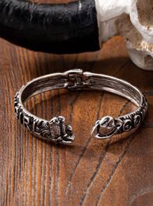 1 pieza Brazalete de metal con diseño de bota vaquera de estilo occidental con cabeza de vaca de cuernos largos y sombrero de vaquero