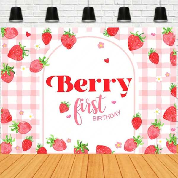 Pink Gingham Berry First Birthday Backdrop Strawberry First Birthday Background Berry Sweet Birthday Backdrops Cake Table Decorations,Christmas