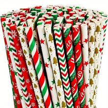 25pcs Christmas Paper Straws Santa Claus Christmas Tree Party Decoration Straws Disposable Degradable Drink Straws, Christmas Decorations, Cute Aesthetic Stuff, Cool Gadgets, Unusual Items , Festival, Party