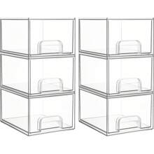 Vtopmart 6/8 Pack Clear Stackable Storage Drawers, 4.4'' Tall Acrylic Bathroom Makeup Organizer,Plastic Storage Bins For Vanity, Undersink, Kitchen Cabinets, Pantry, Home Organization And Storage - 6包 - 查看 1