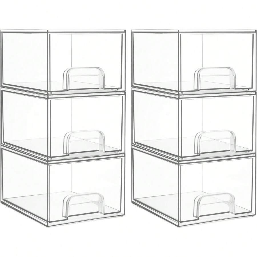 Vtopmart 6/8 Pack Clear Stackable Storage Drawers, 4.4'' Tall Acrylic Bathroom Makeup Organizer,Plastic Storage Bins For Vanity, Undersink, Kitchen Cabinets, Pantry, Home Organization And Storage - 6包 - 查看 1