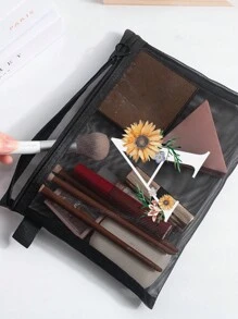 1个黑色网眼袋，雏菊图案，可定制字母A-Z，透明网眼化妆品收纳袋，多功能旅行便携袋，护肤品和化妆品收纳袋，学生文具袋，网眼拉链袋，旅行化妆品包装收纳袋，简约时尚，适合珠宝收纳、住宿、旅行、商务、游泳和家居收纳。 - 黑色 - 查看 8