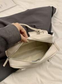 Large Capacity Work PU Tote Bag, Simple & Fashionable Women's Shoulder Bag With Multiple Pockets, Solid Color, Personalized & Large Capacity Handbag - Beige - View 7