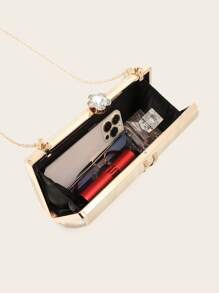 Women Evening Clutch Bag Bridal Wedding Gold Satin Fashion Metal V-Shaped Decoration Purses For Women Prom With Detachable Metal Chain For Wedding And Party Shoulder Bag For Women Clutch Purses For Ladies Bag Women's Handheld Evening Bag Versatile Glitter Handheld Bag Cocktail Party Wedding New Wallet Banquet Bag