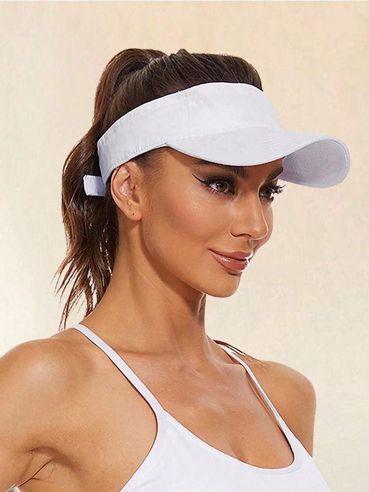 1Pc Unisex Sports Sun Shade Adjustable Visor Cap - Solid Color Hat - View 2