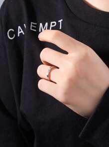 Personalized Stainless Steel Customized Flat Cut Ring For Men And Women, With Name And Date, Couple's Commemorative Gift To Send Friends - Silver - View 4