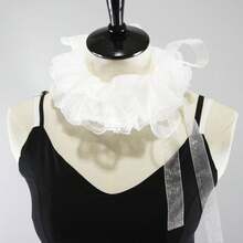 1PC Black Unisex Vintage Lace Ruffled Detachable Collar Victorian Edwardian Costume Jabot Unisex - White G - View 7