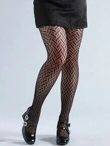 1入春夏輕盈黑色魚網打底褲，高彈性透明魚網長襪，Y2K編織連褲襪女裝 - 黑色 - 查看 5