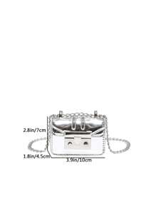 1入銀色PU材質機車風光滑鎖扣小方包，適用於唇膏、孩子、飾品，時尚可愛鏈帶斜挎包，適用於女性日常使用、約會、禮物 - 銀色 - 查看 5