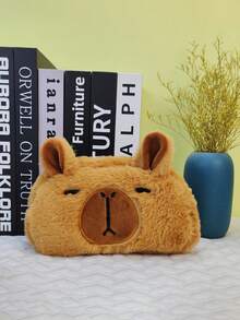 1pc Cute Cartoon Character Kapi Baba Plush Pencil Case, Large Capacity Student Stationery Organizer, Multi-Functional Cosmetic Storage Bag - Multicolor - View 12