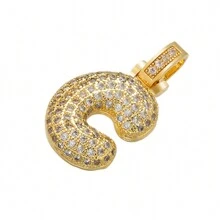 1入鑲嵌泡泡字母金鍍吊墜項鍊,26個字母供男女日常佩戴