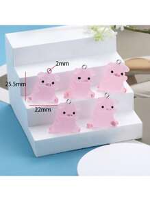 5入組五種款式迷你豬可愛夜光樹脂材質鑰匙扣手鍊項鏈掛件，DIY手工珠寶配件製作22*25.5mm W274 - 夜光樹脂小豬-5件 - 查看 15