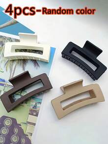 4入組純色霧面中空髮夾，具有強大的防滑力，適合女士，簡約霧面矩形髮夾，可用於女士薄或厚髮的夾子造型配件