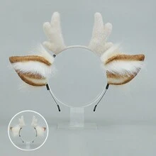 Christmas Antler Headband Cute Plush Deer Ears Hairband Cosplay Accessories Props Handmade Artificial Animal Ears Headwear Reindeer Ears Halloween