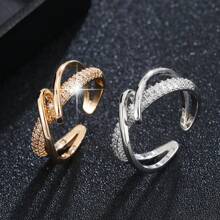 1pc Copper Micro-Inlaid Zirconia Ring, Unique Korean Design, Lightweight Luxury Open Finger Ring For Women, Suitable For Wedding & Party - JZ23380 - View 15