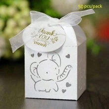 50 件/包大象糖果礼品方形盒，用于生日派对巧克力包装，5*5*8 厘米，带丝带和“谢谢”标签，适用于洗礼、节日礼品包装和装饰、圣诞节 - 彩色 - 查看 9