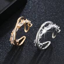 1pc Copper Micro-Inlaid Zirconia Ring, Unique Korean Design, Lightweight Luxury Open Finger Ring For Women, Suitable For Wedding & Party - JZ23380 - View 13