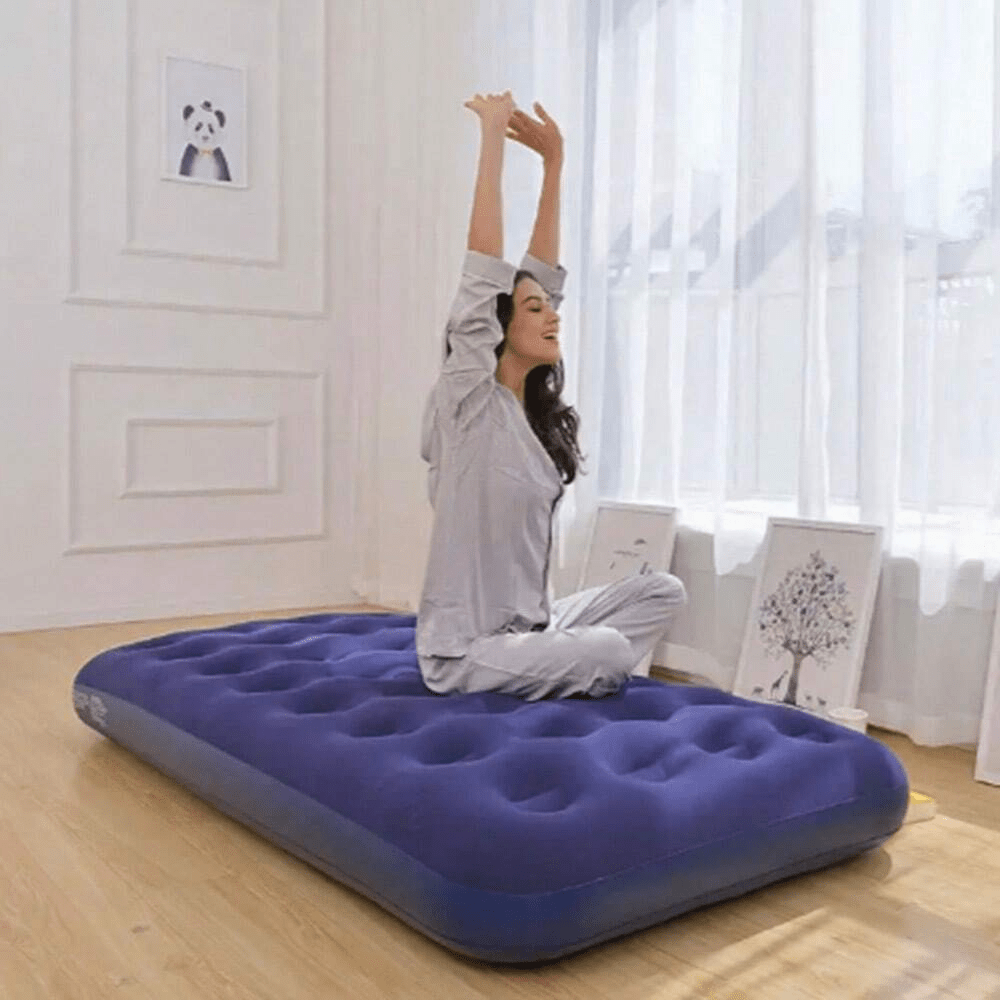 1 Peça Colchão de Ar PVC Único Espessado com Superfície Peluda, Cama Inflável Impermeável e Dobrável para Ambientes Externos, Adequado para o Lazer Doméstico Interior (Bomba de Ar não Incluída), Acampamento