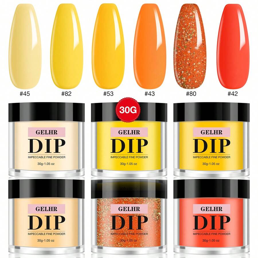Gelhr 30g DIP Powder，夏季橘黃燃橙色，DIP Powder DIY沙龍禮物女性專用，無需使用美甲燈，指甲DIY沙龍，適用於年輕女性