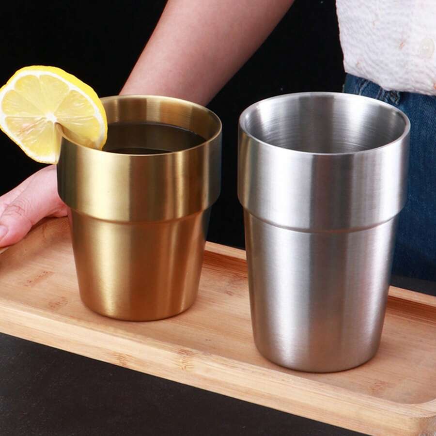 1入不銹鋼兩層隔熱杯，進階砂化工藝不留指紋，適用於家用、餐廳、咖啡館、野餐，可裝水、咖啡、茶、冷飲、牛奶