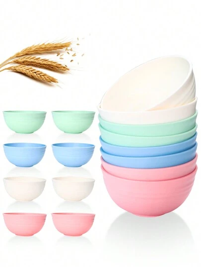 1/4/8个装可重复使用塑料碗，多种颜色，适用于晚餐、燕麦粥、沙拉、汤，家庭厨房、餐厅、野餐、露营，便携