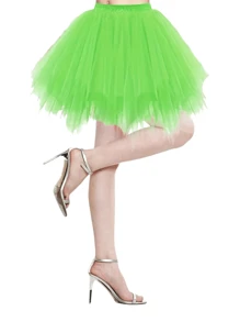 Une jupe tutu moelleuse pour femme, ourlet asymétrique, style princesse A-line, jupe en maille multicouche, sans cerceaux, jupe avec jupon, convient pour les festivals, les scènes, les banquets, les représentations, la tenue de cosplay, la jupe pour la fête des enfants, disponible en blanc, noir, rouge, rose, orange, bleu lac, vert fluorescent, Halloween