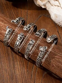 1 pieza Brazalete de metal con diseño de bota vaquera de estilo occidental con cabeza de vaca de cuernos largos y sombrero de vaquero