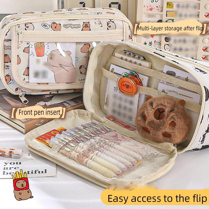 Trousse Scolaire Kawaii Capybara - 22x10x7cm - Multi-compartiments - Grande Capacité - Style Mignon