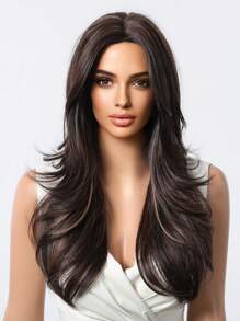 22 Inch Màu Nâu Nổi Bật Tóc Vàng Dài Sóng Lớn Lớp Tổng Hợp Tóc Giả Dành Cho Nữ Phần Giữa Tự Nhiên Tóc Giả Dành Cho Bé Gái hàng Ngày Mặc Dự Tiệc - Làm nổi bật tóc vàng - Xem 2