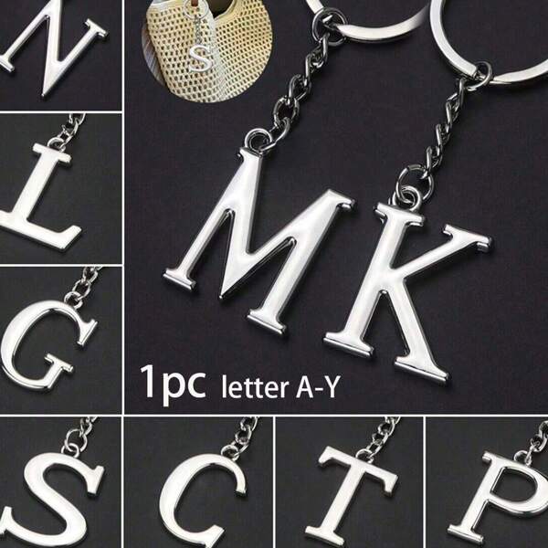 1 pieza Llavero de letra inicial del alfabeto de aleación, llavero, anillo, adorno para bolso, mochila, regalo de cumpleaños para amigos, decoración para bolso, coche, mochila, regalo de cumpleaños (Letras de A a Y) Accesorios para auto, adorno para bolso, regalo escolar