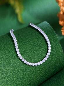 1pc Adjustable Classic Style Round Cubic Zirconia Pave Genuine 925 Sterling Silver Tennis Bracelet, Fine Jewelry Gift For Women On Wedding/Engagement Occasions Bridal Jewelry - White - View 5