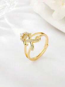 1 件时尚个性化锆石 26 字母戒指，女士可调节情侣戒指，奢华礼物，海外全新设计