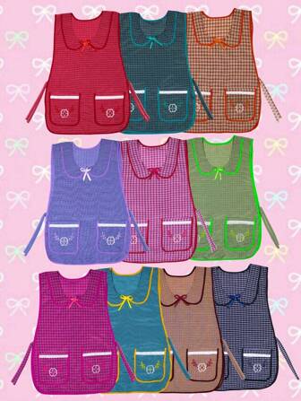 10 Mandiles Gabán De Moño Dos Bolsas Escoces Surtido Delantal Casca Babero Poliéster