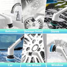 高速可充電電動旋轉刷子-具有無線自由、可調節把手和6個旋轉刷頭，輕鬆清潔家居、廚房、浴缸、浴室，讓住屋更加閃耀 - 白色 - 查看 5