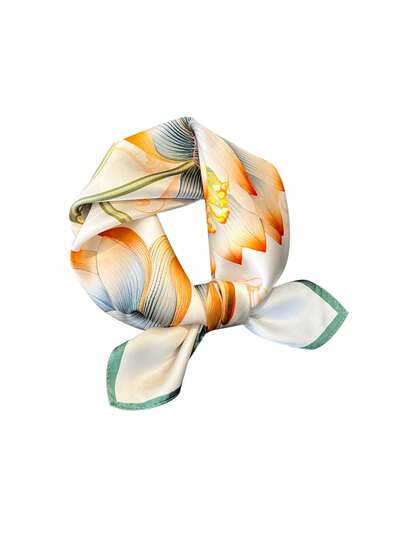 1pc 100% Mulberry Silk Elegant Gift Scarf For Mom, Pink Lotus Flower Print Square Scarf For Women