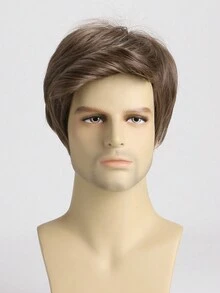 Men's Fashionable Handsome Short Curly Mixed Brown 10 Inches Natural Wavy Bangs Wig Suitable For Daily Wear - Brown - View 3