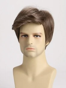 Men's Fashionable Handsome Short Curly Mixed Brown 10 Inches Natural Wavy Bangs Wig Suitable For Daily Wear - Brown - View 5