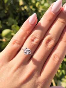 1 chiếc nhẫn đính hôn kim cương Moissanite tinh xảo 1 carat 3 móng hình trái tim màu D dành cho nữ nhẫn cưới trang sức cô dâu trang trí hàng ngày - Bạc - Xem 3