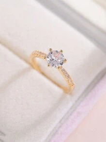 1 件经典简约浪漫订婚戒指，镶有方晶锆石，适合女士，完美的情人节礼物、妈妈、母亲、母亲节、礼物 - 金黃色 - 查看 2