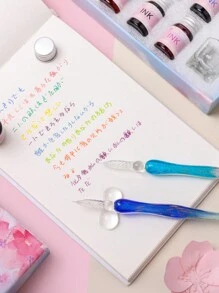 Neues Set für romantischen Glasfeder-Tintenstift, mehrteiliges Set in Geschenkbox, Farbverlauf Set, ideal für Geburtstagsgeschenke für Freunde und Klassenkameraden zum Schulanfang Saison