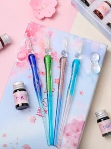 Neues Set für romantischen Glasfeder-Tintenstift, mehrteiliges Set in Geschenkbox, Farbverlauf Set, ideal für Geburtstagsgeschenke für Freunde und Klassenkameraden zum Schulanfang Saison