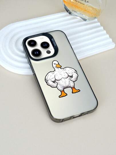 1 pieza Funda protectora para teléfono con patrón lindo de pato, de doble capa de TPU negro con efecto holográfico láser IMD y PC, compatible con iPhone/Galaxy/Redmi/OPPO