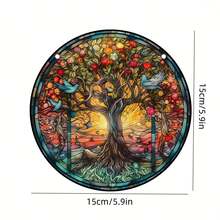 1入戶外花園生活樹裝飾，彩色手繪樹形太陽能吸盤，門前/牆面/衣櫃/窗戶/節慶裝飾掛牌，玻璃窗口裝飾 - 圓形掛件 - 查看 5