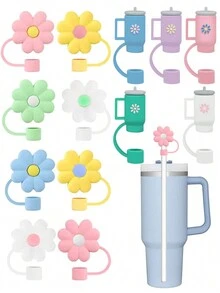 5/13 chiếc nắp ống hút 10mm ngẫu nhiên, tương thích với cốc 30&40 Oz, nắp ống hút bằng silicon dễ thương, bảo vệ ống hút, nắp ống hút bằng silicon mềm hình cốc cho ống hút 10mm - Màu be - Xem 2