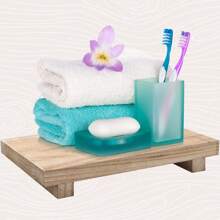 Organizador de encimera de baño, soporte de pedestal de madera, bandeja decorativa de estilo rústico, portajabón para decoración de cocina, hogar, baño, decoración de otoño, vuelta al colegio - Talla única - Ver 15