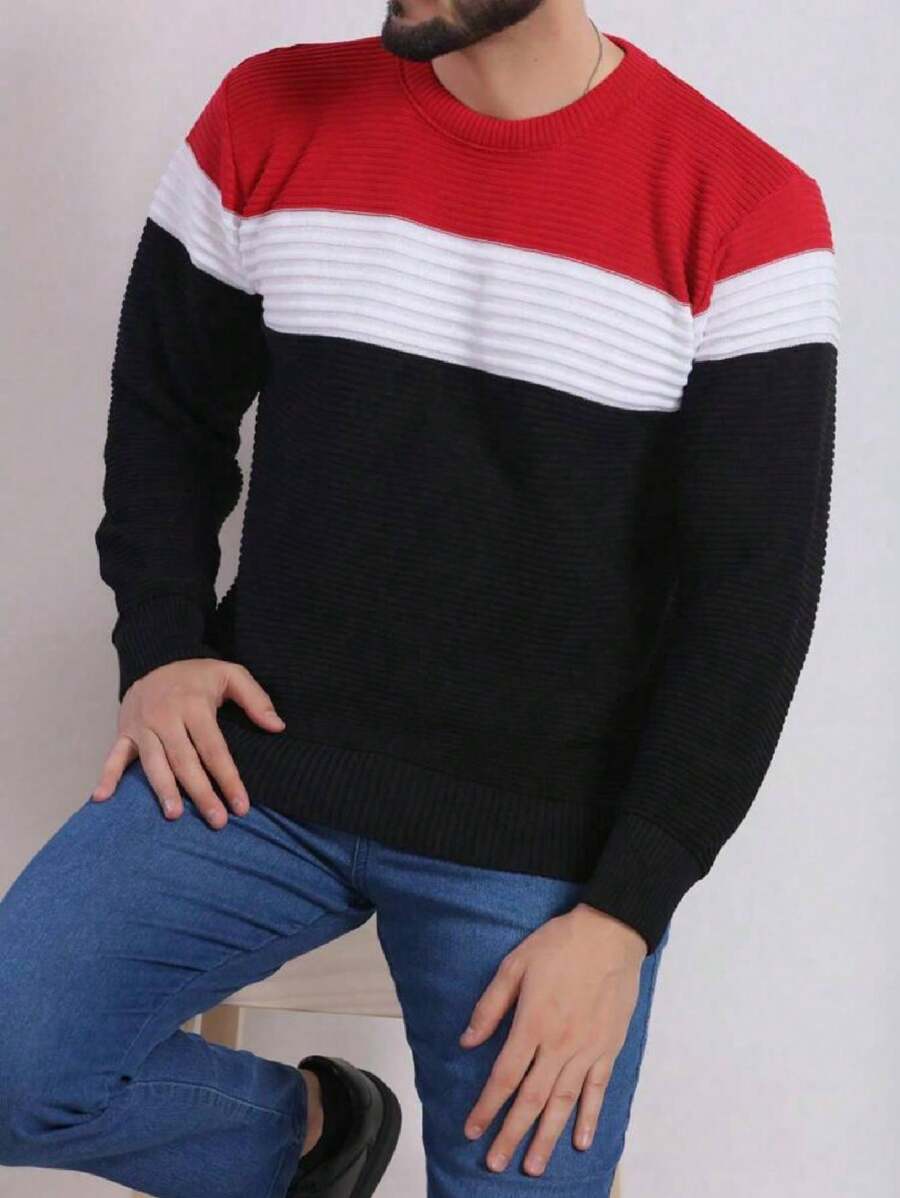 Men Sweaters - Red and White - View 1