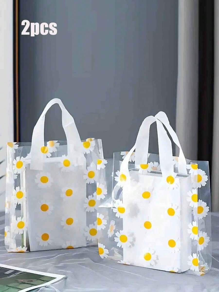 向日葵印花手提包，礼品挎包，透明塑料手提包，可重复使用的礼品袋，简约透明购物手提包，礼品袋，购物，旅行，厨房收纳，适合外出携带，简约精美的礼品袋，适合婚礼场合，适合送礼，节日礼物必备日常包包，节日礼品用品派对装饰，派对用品，派对用品，购物袋，节日用品 - 彩色 - 查看 1